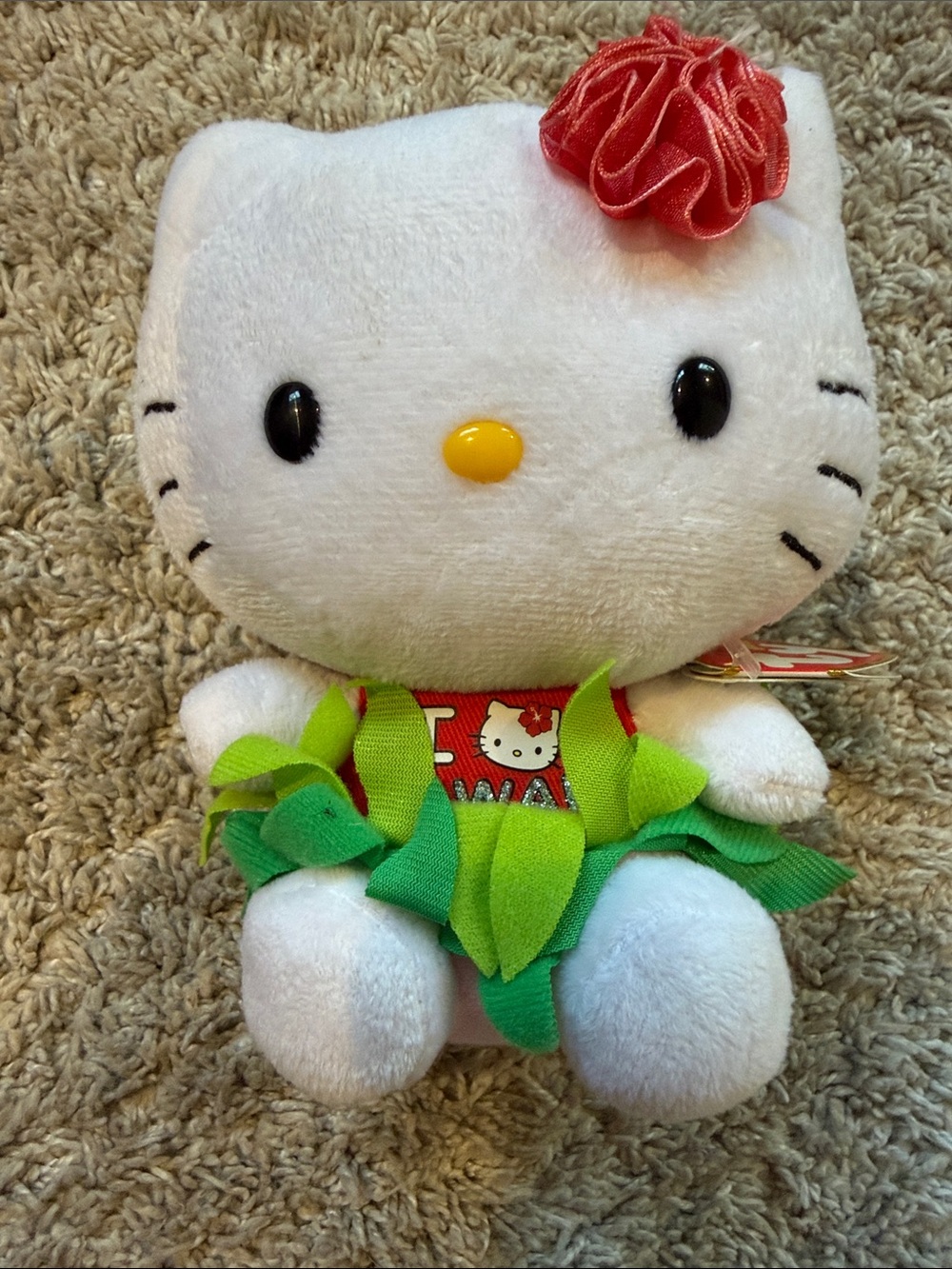 Hello Kitty White Plush with Green Skirt and Red Flower Accent BEANIE BABIES